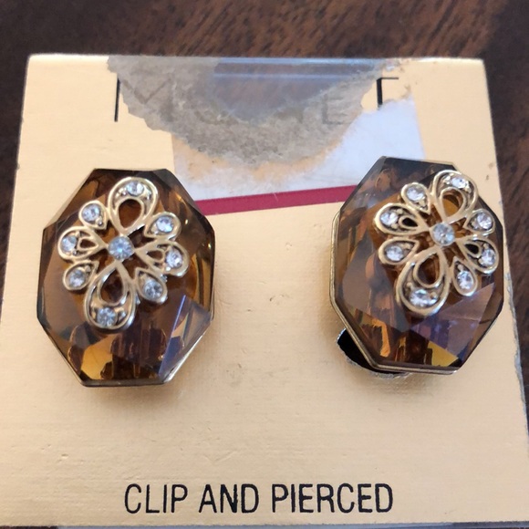 Vintage MONET rare faux amber look & metal convertible earrings - Picture 10 of 11